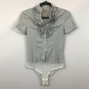 Vintage Escada Sport Ruffled Striped Bodysuit